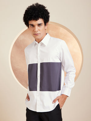 White & Grey: Full Sleeves Cotton Casual Shirt