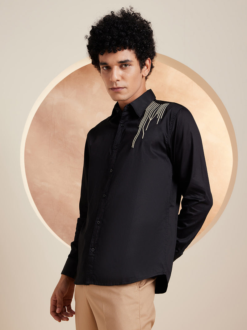 Black: Full Sleeves Embroidery Party Shirt