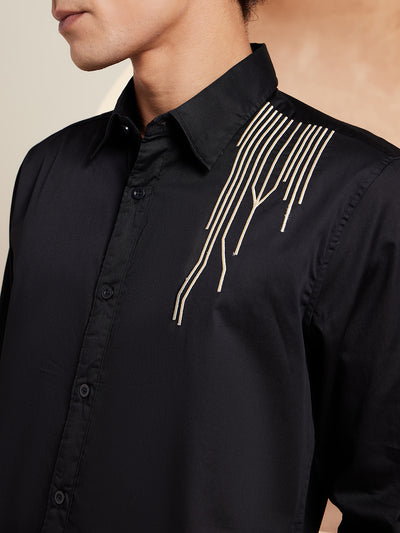 Black: Full Sleeves Embroidery Party Shirt
