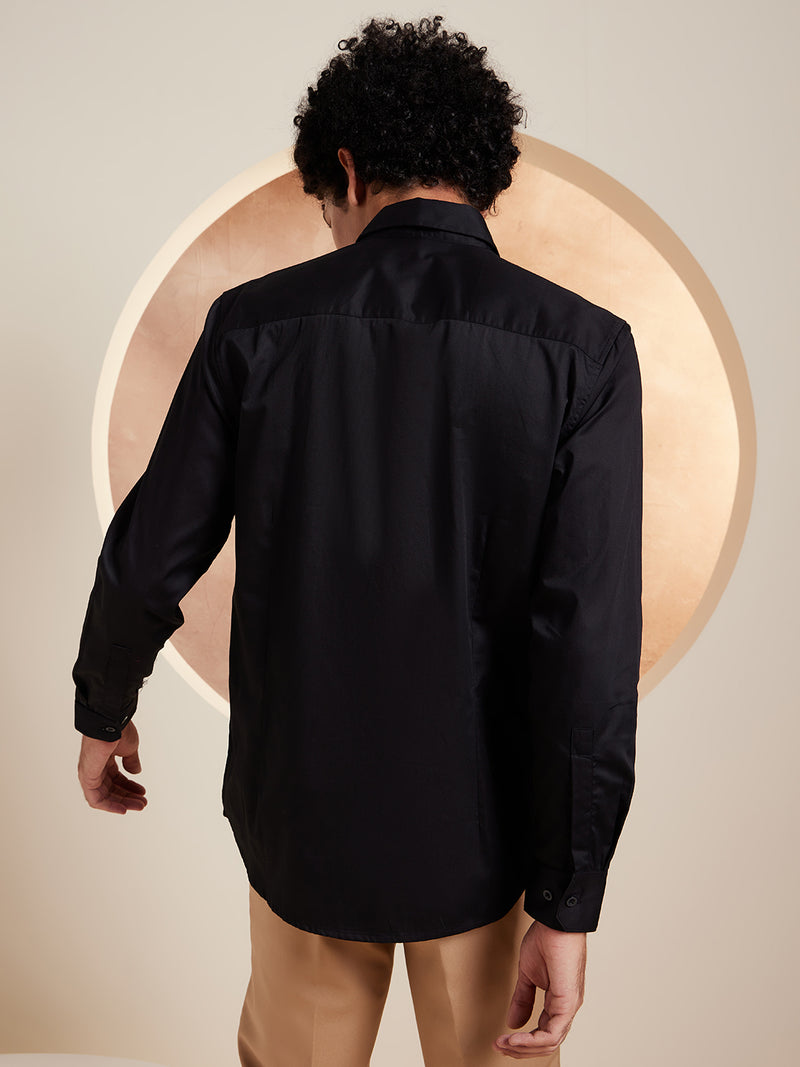 Black: Full Sleeves Embroidery Party Shirt