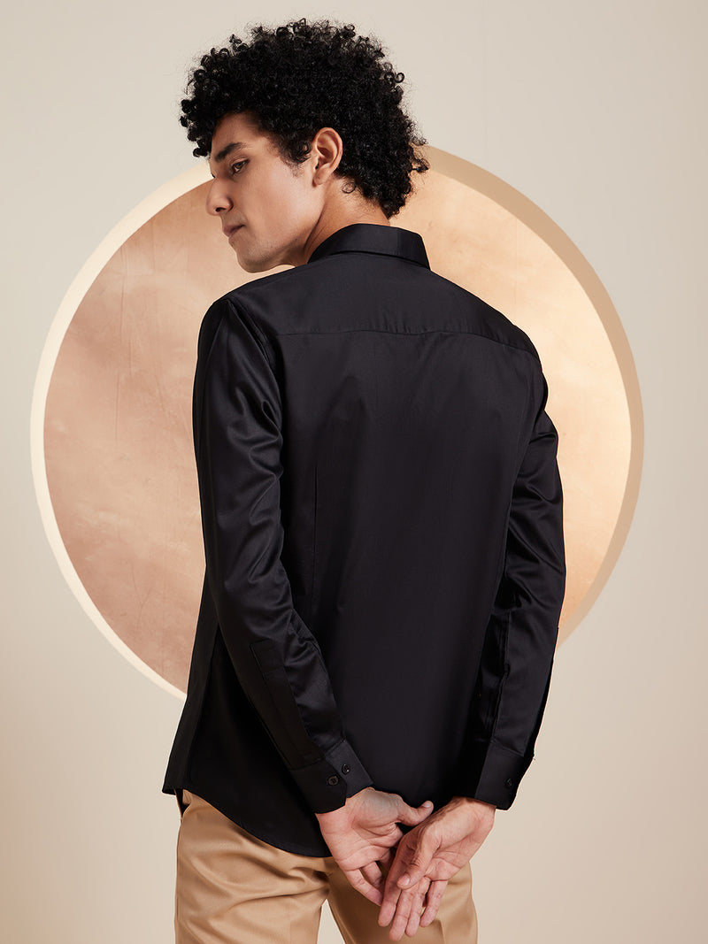 Black: Full Sleeves Sequened Cotton Party Shirt
