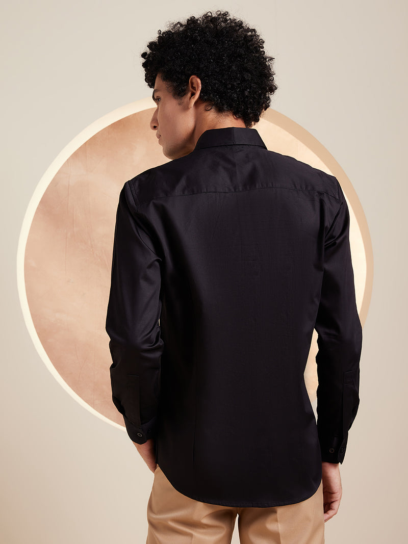 Black: Full Sleeves Pin Tucks Cotton Casual Shirt
