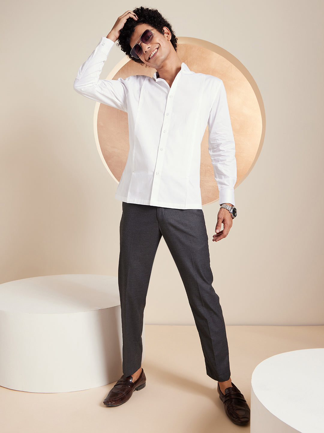 White: Full Sleeves Clubwear Shirt