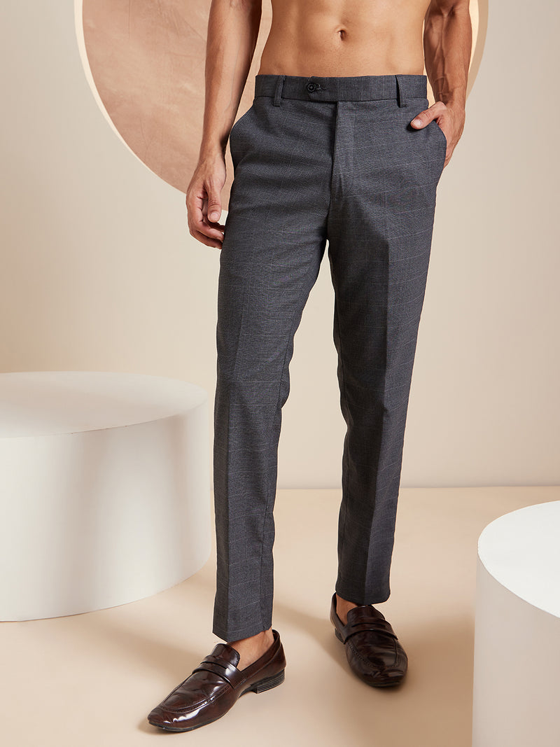 DENNISON Men Checked Smart Tapered Fit Easy Wash Trousers