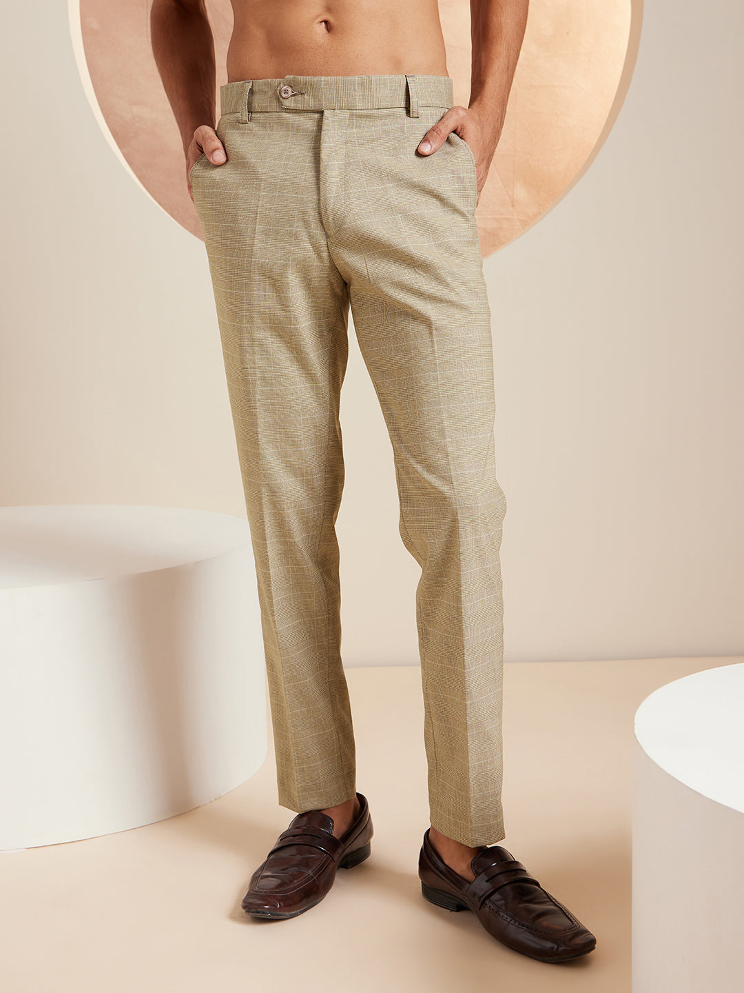 DENNISON Men Checked Smart Tapered Fit Easy Wash Formal Trouser