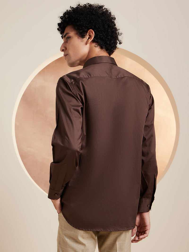 DENNISON Brown Pure Cotton Formal Shirt