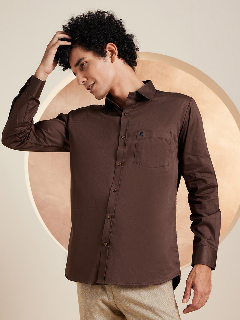 DENNISON Brown Pure Cotton Formal Shirt