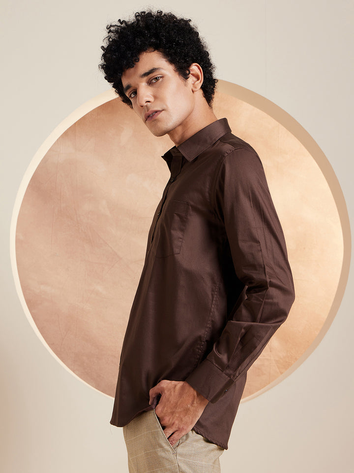 DENNISON Brown Pure Cotton Formal Shirt