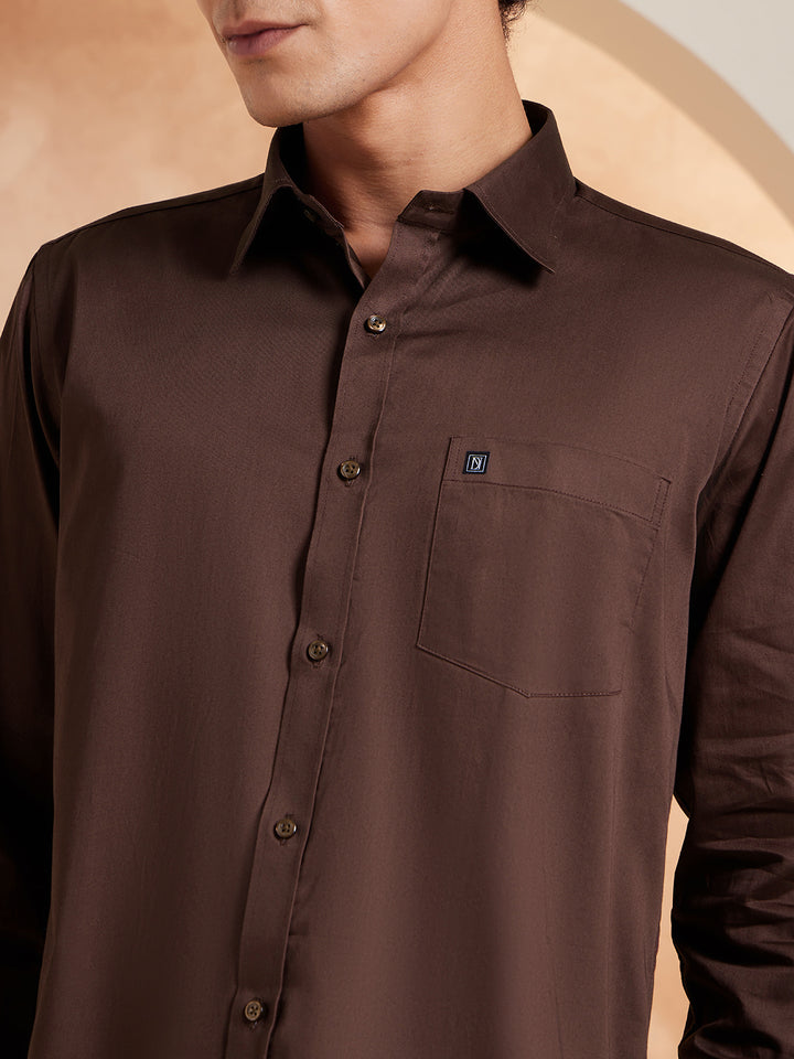 DENNISON Brown Pure Cotton Formal Shirt