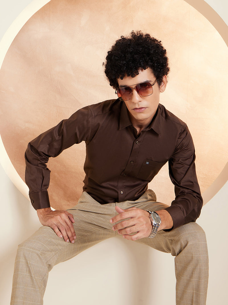 DENNISON Brown Pure Cotton Formal Shirt
