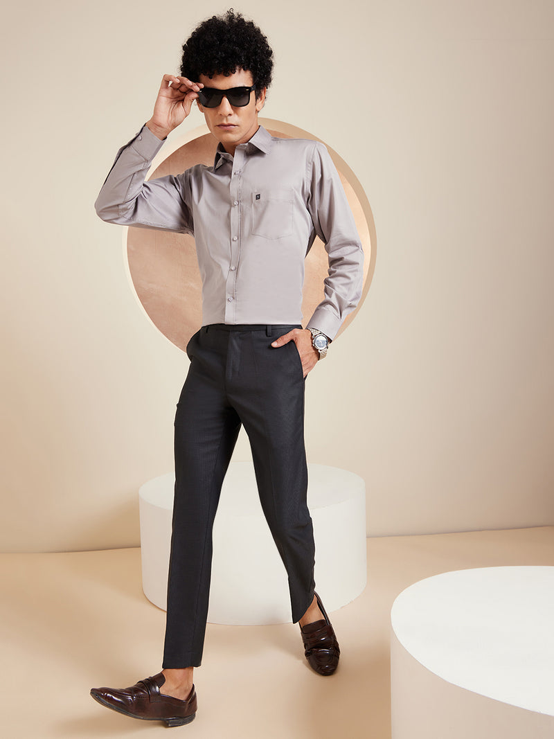 DENNISON Charcoal Black Men Smart Tapered Fit Easy Wash Trousers