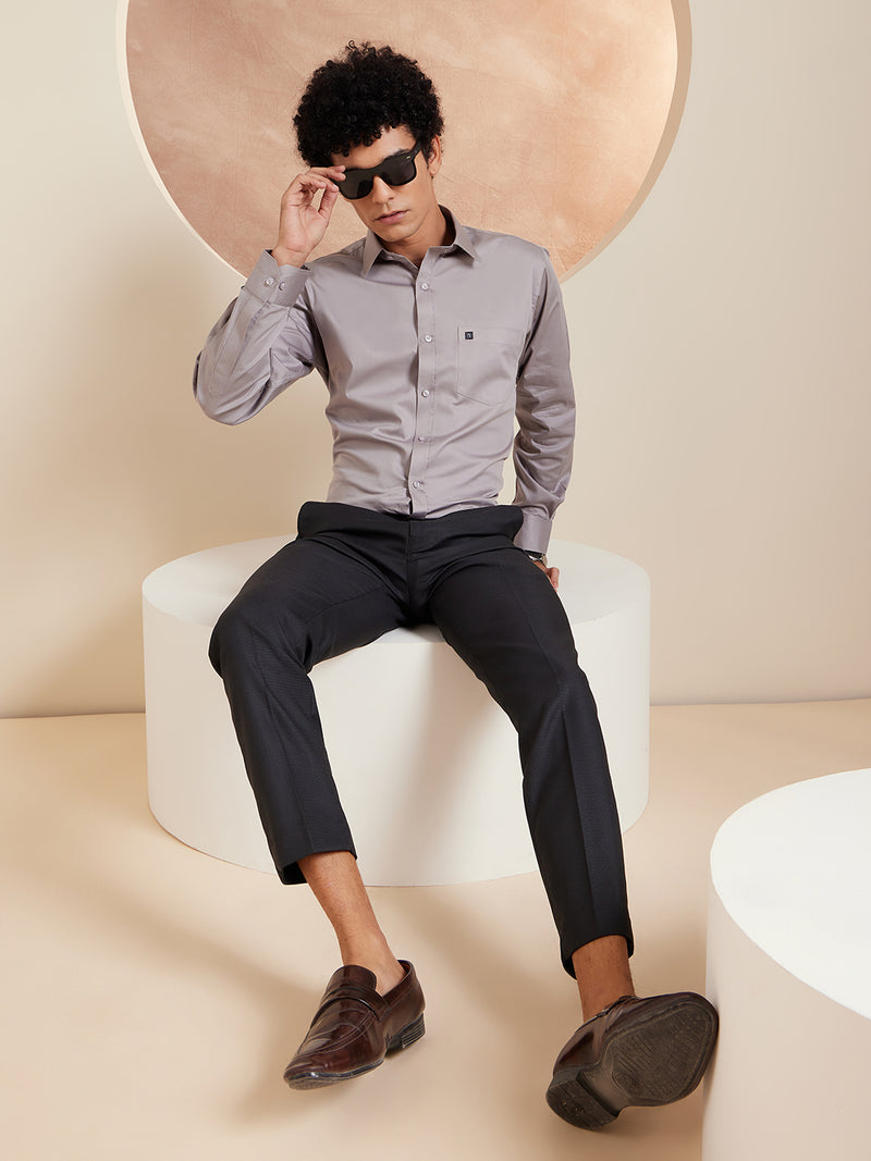 DENNISON Charcoal Black Men Smart Tapered Fit Easy Wash Trousers