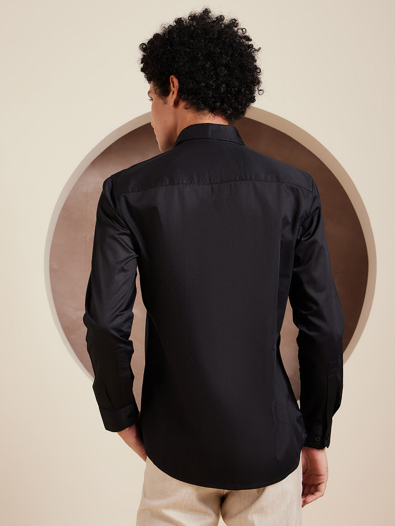 Black: Full Sleeves Sequened Cotton Party Shirt