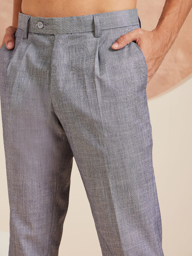 DENNISON Men Bluish Grey Formal Trousers