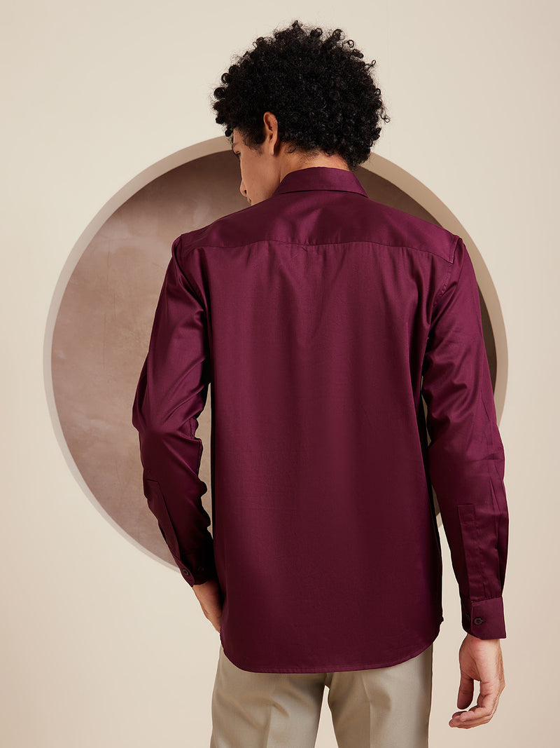 Maroon & Black: Full Sleeves Cotton Casual Shirt