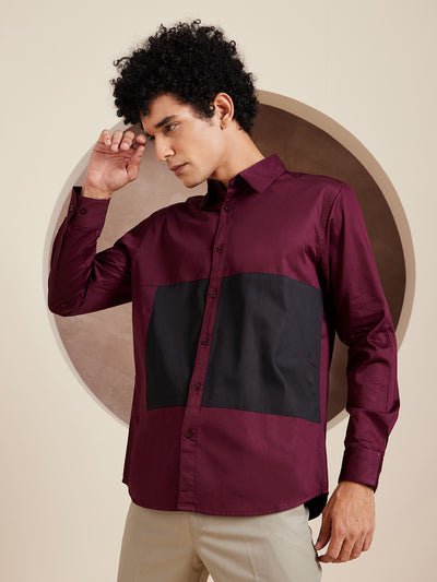 Maroon & Black: Full Sleeves Cotton Casual Shirt