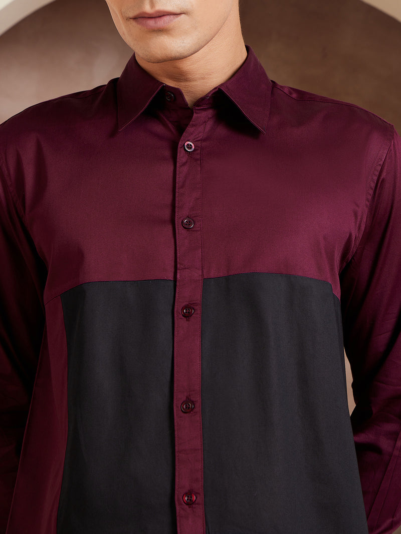Maroon & Black: Full Sleeves Cotton Casual Shirt
