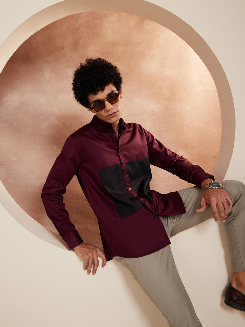 Maroon & Black: Full Sleeves Cotton Casual Shirt