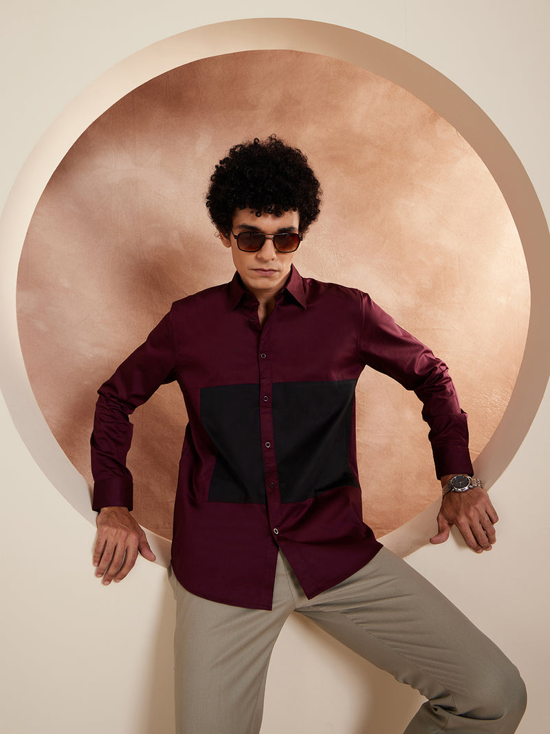 Maroon & Black: Full Sleeves Cotton Casual Shirt