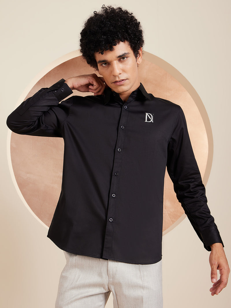 Black: Full Sleeves Cotton Casual Shirt