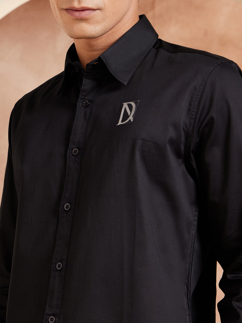 Black: Full Sleeves Cotton Casual Shirt