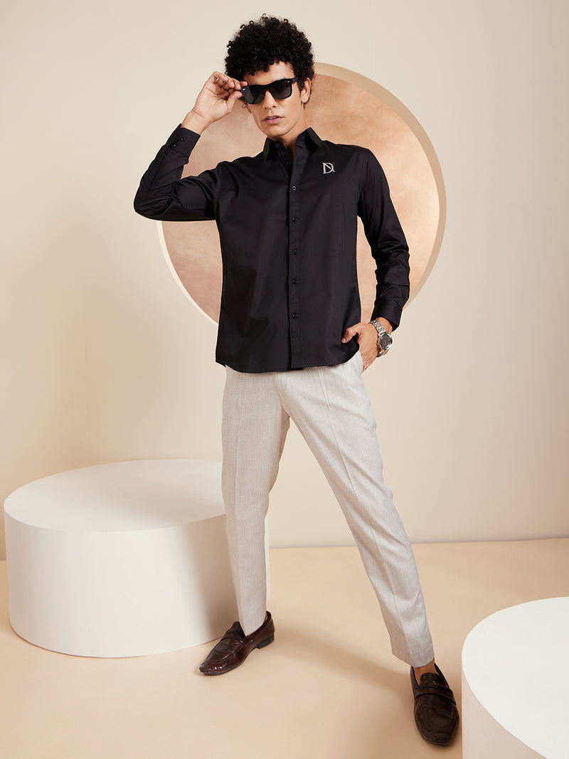 Black: Full Sleeves Cotton Casual Shirt