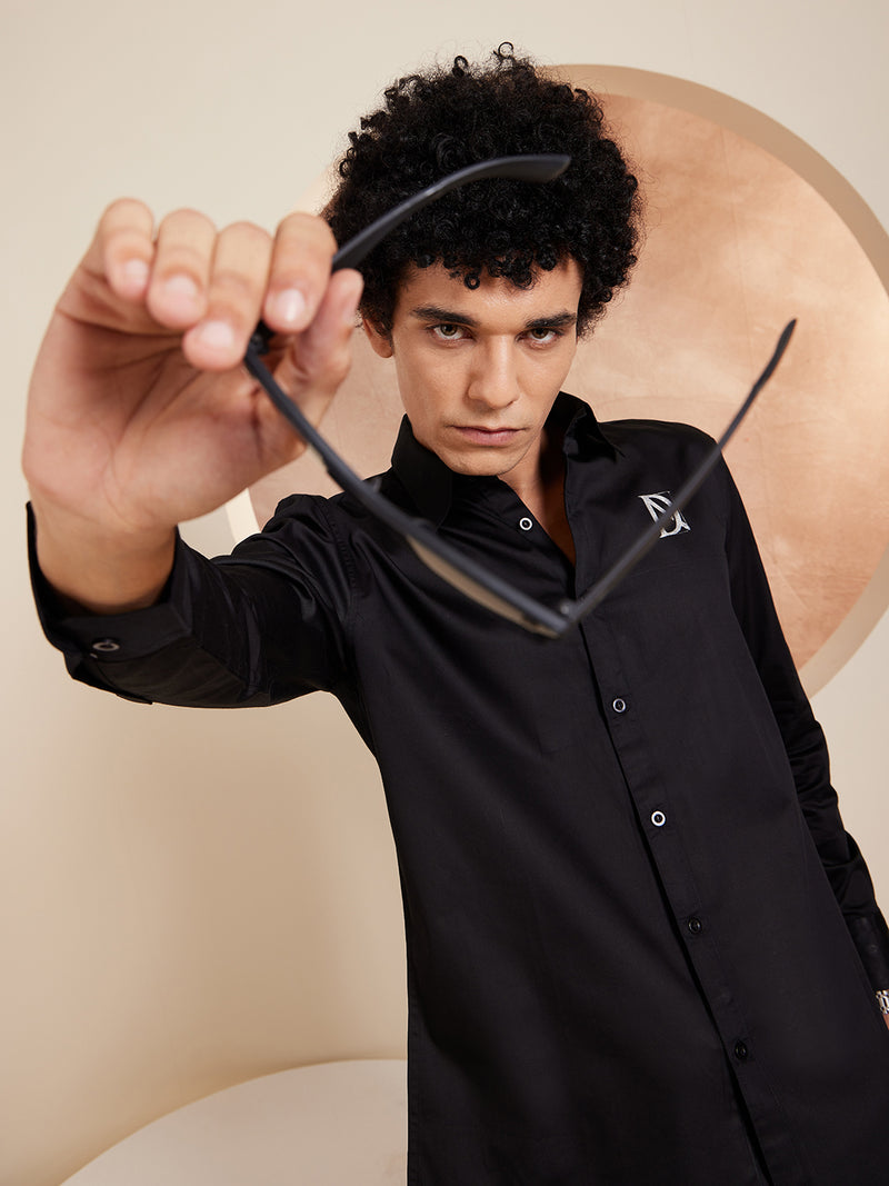 Black: Full Sleeves Cotton Casual Shirt