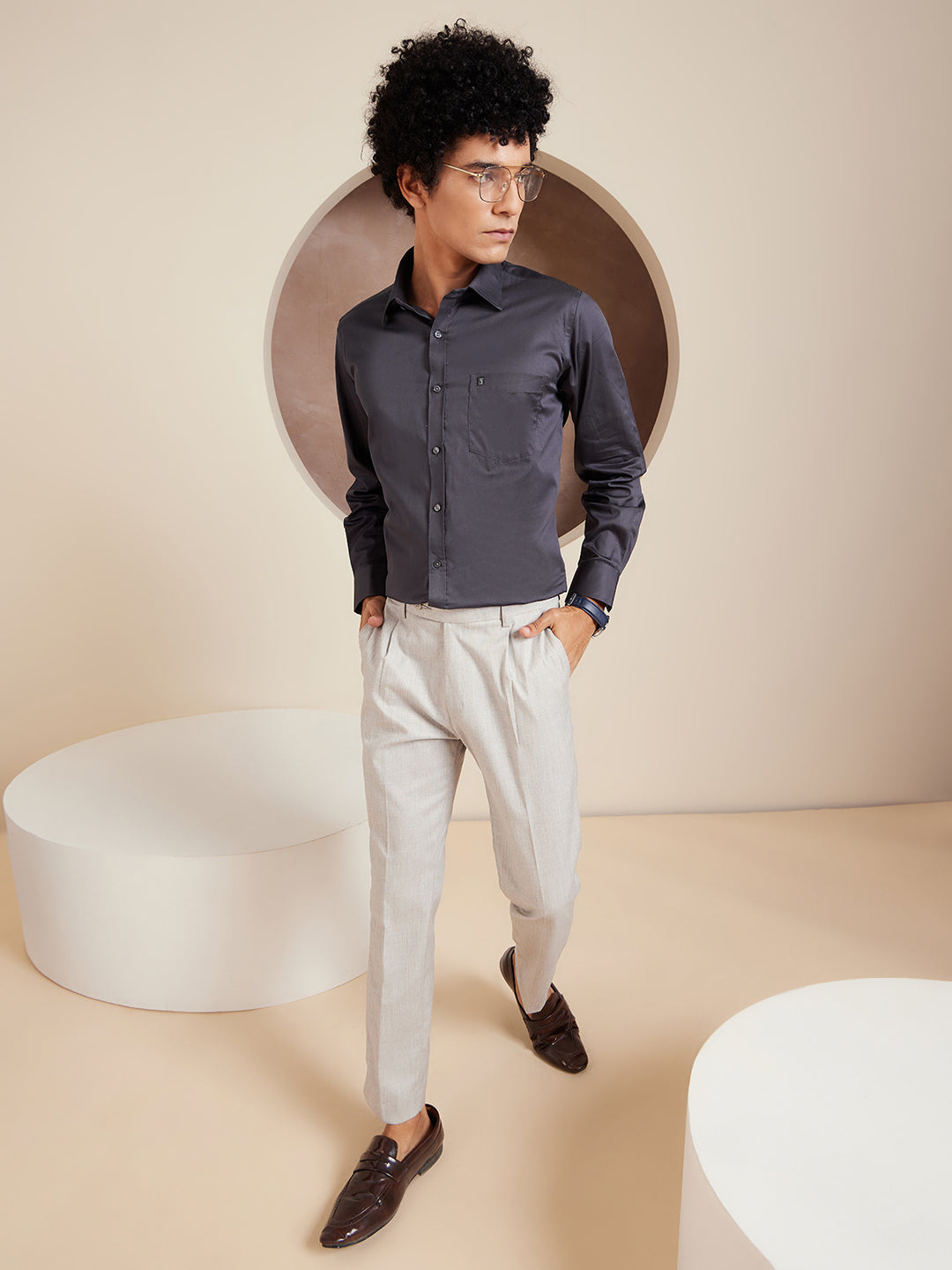 DENNISON Grey Pure Cotton Formal Shirt