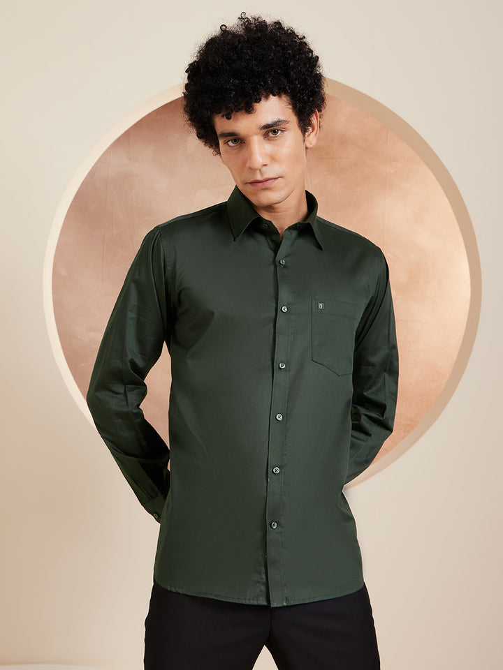DENNISON Green Pure Cotton Formal Shirt