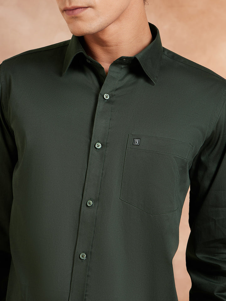 DENNISON Green Pure Cotton Formal Shirt
