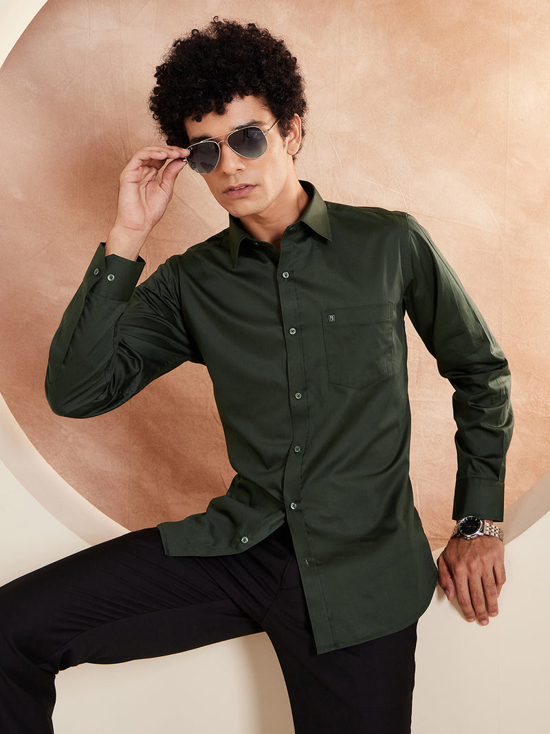 DENNISON Green Pure Cotton Formal Shirt