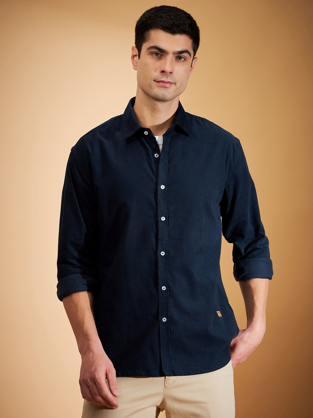 DENNISON Men Navy Blue Corduroy Weave Oversized Shirt