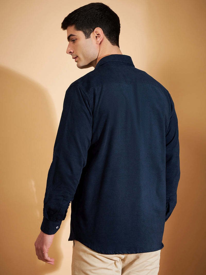 DENNISON Men Navy Blue Corduroy Weave Oversized Shirt