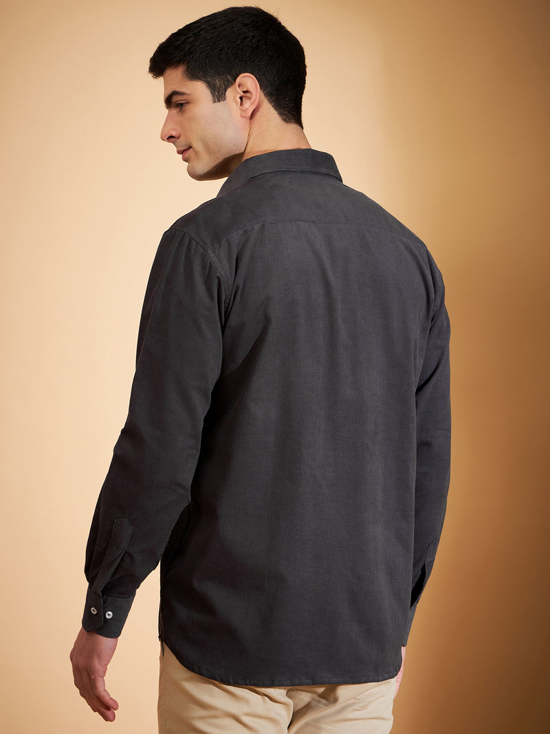 DENNISON Men Grey Corduroy Weave Oversized Shirt