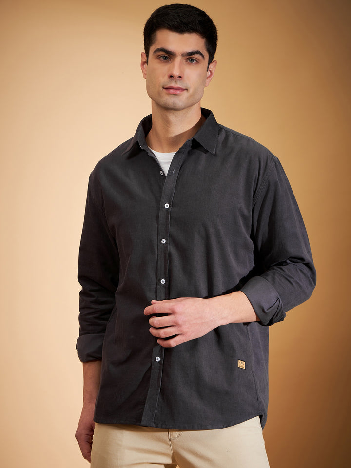 DENNISON Men Grey Corduroy Weave Oversized Shirt