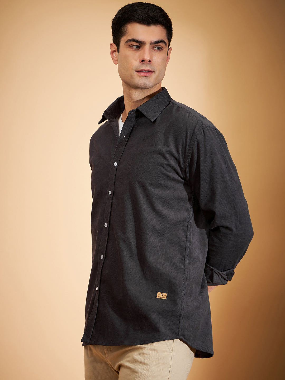 DENNISON Men Grey Corduroy Weave Oversized Shirt