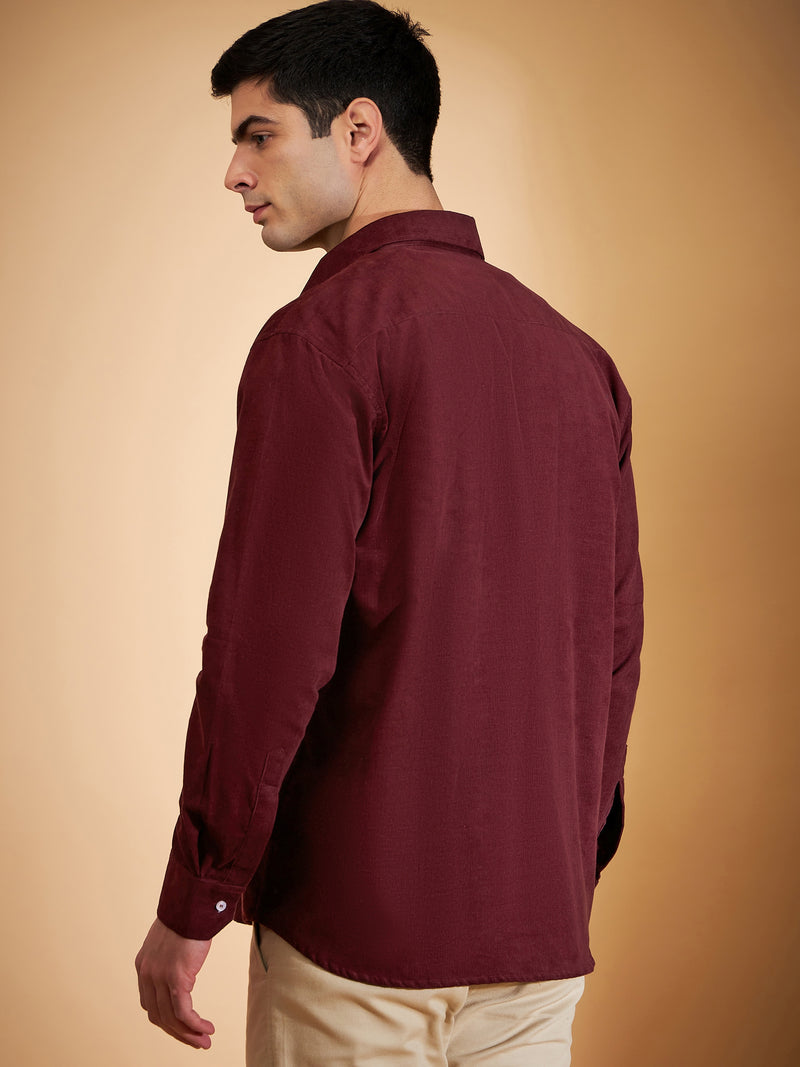 DENNISON Men Maroon Corduroy Weave Oversized Shirt
