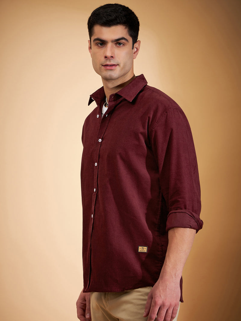 DENNISON Men Maroon Corduroy Weave Oversized Shirt