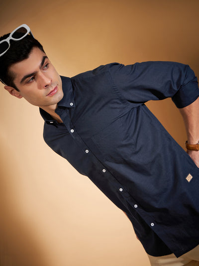 Navy Blue: Linen Casual Shirt
