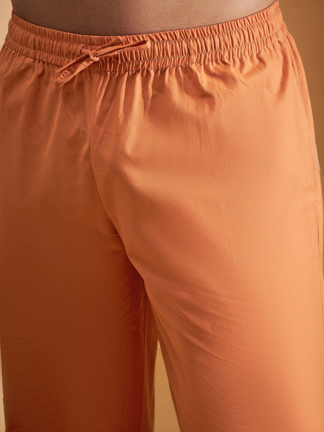 DENNISON Men Orange Coord Set | Solid Shirt With Straight Fit Pant