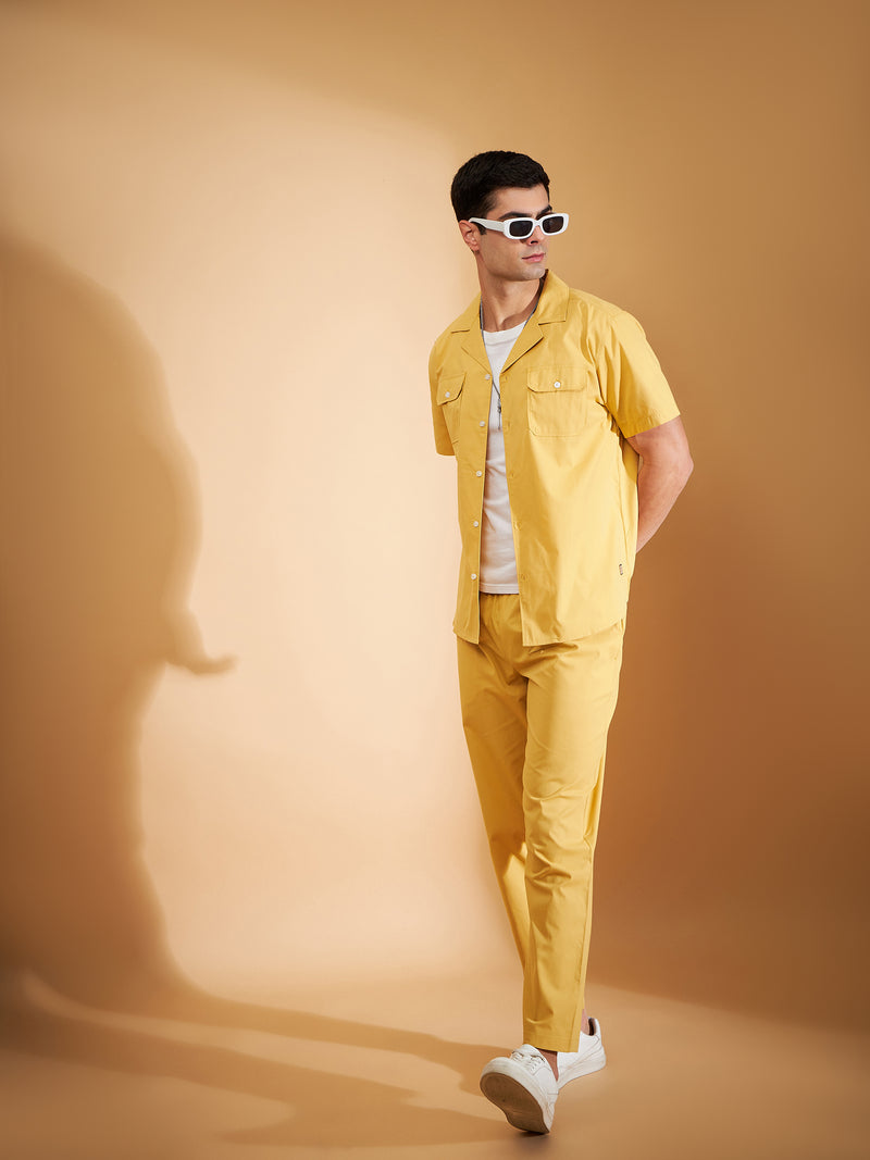 DENNISON Men Yellow Coord Set | Solid Shirt With Straight Fit Pant