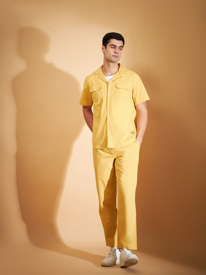 DENNISON Men Yellow Coord Set | Solid Shirt With Straight Fit Pant