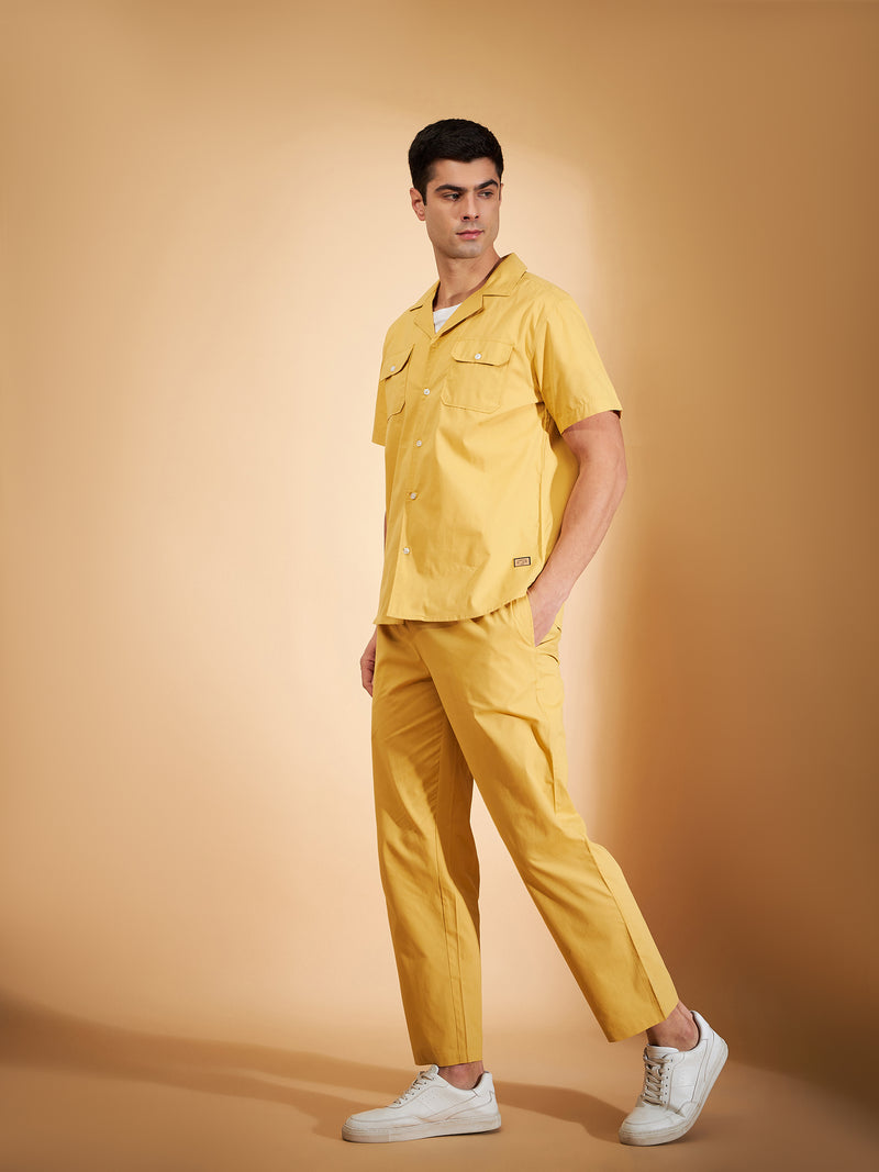 DENNISON Men Yellow Coord Set | Solid Shirt With Straight Fit Pant