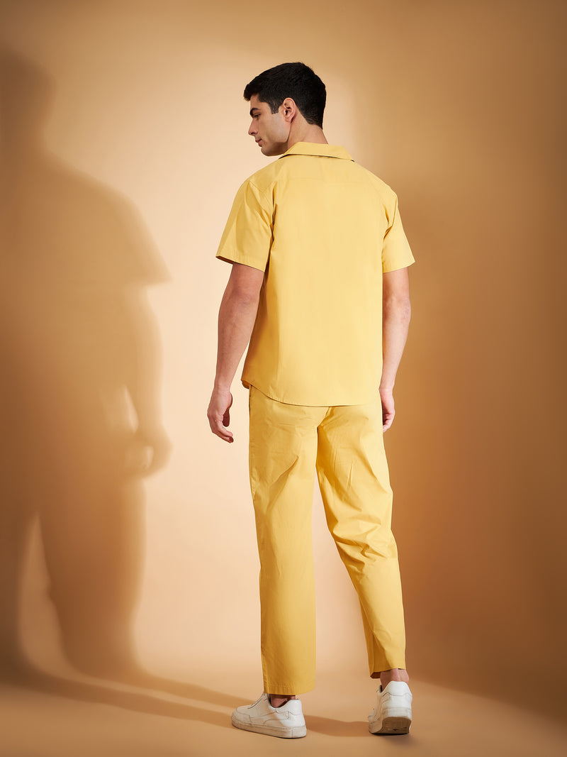 DENNISON Men Yellow Coord Set | Solid Shirt With Straight Fit Pant