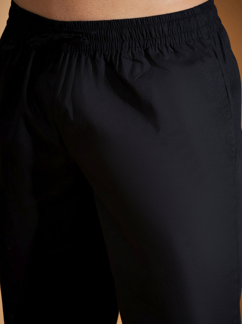 DENNISON Men Black Coord Set | Solid Shirt With Straight Fit Pant