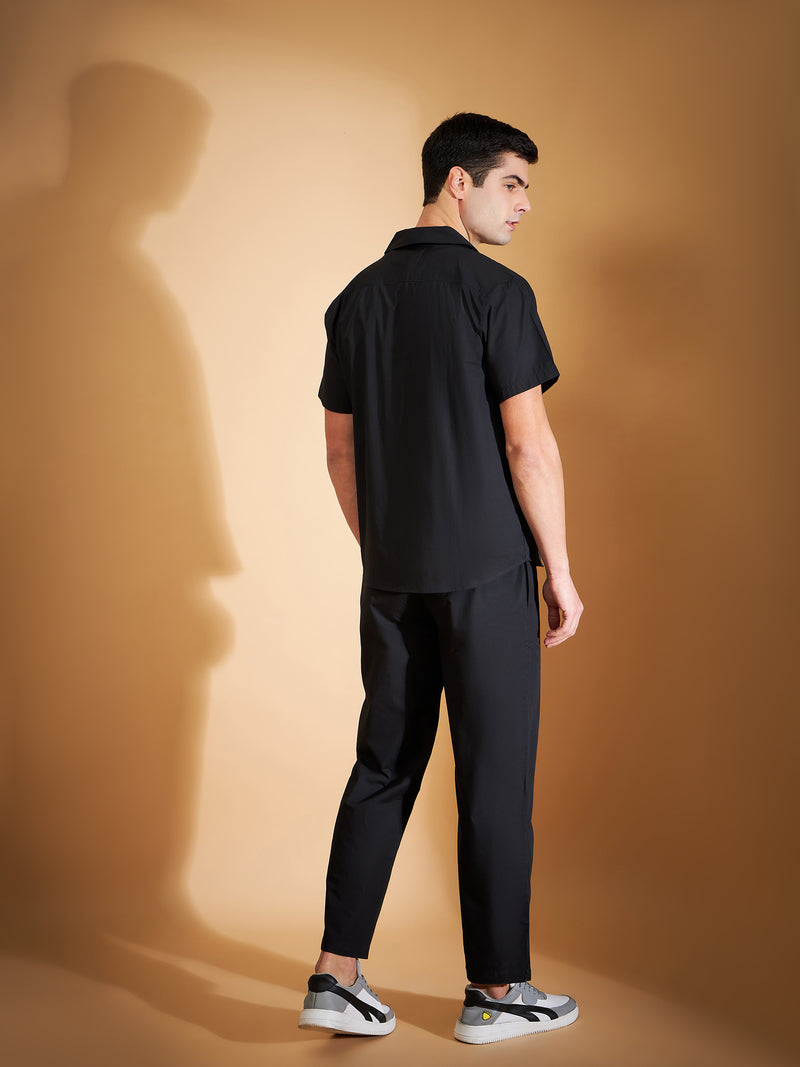 DENNISON Men Black Coord Set | Solid Shirt With Straight Fit Pant