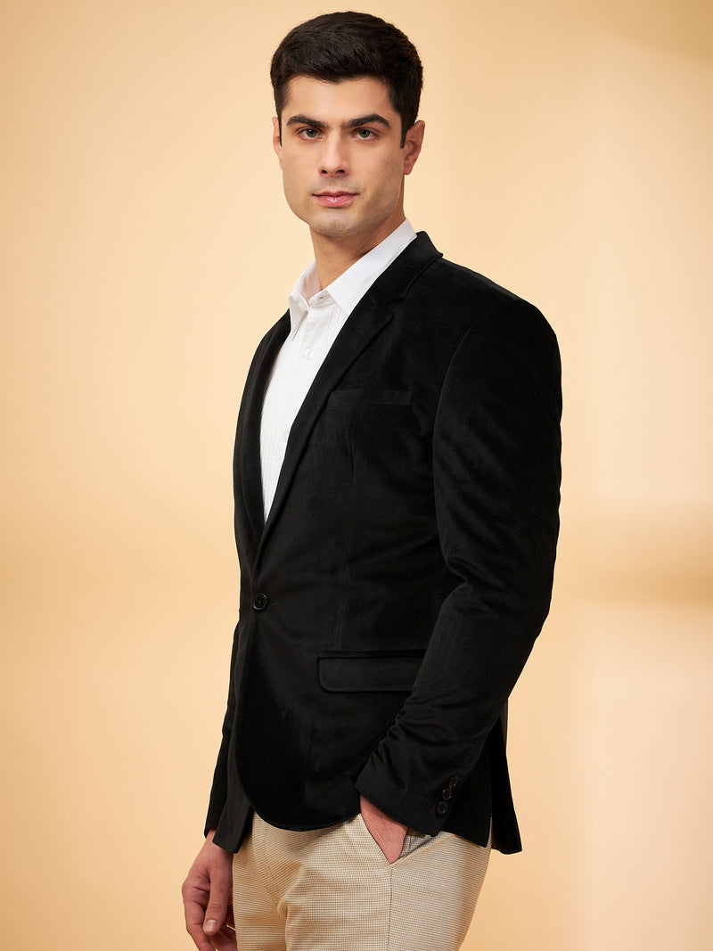 DENNISON Men Black Single-Breasted Velvet Blazer