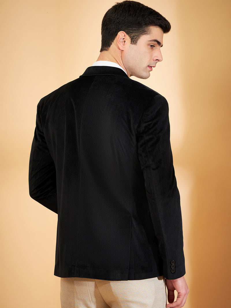 DENNISON Men Black Single-Breasted Velvet Blazer