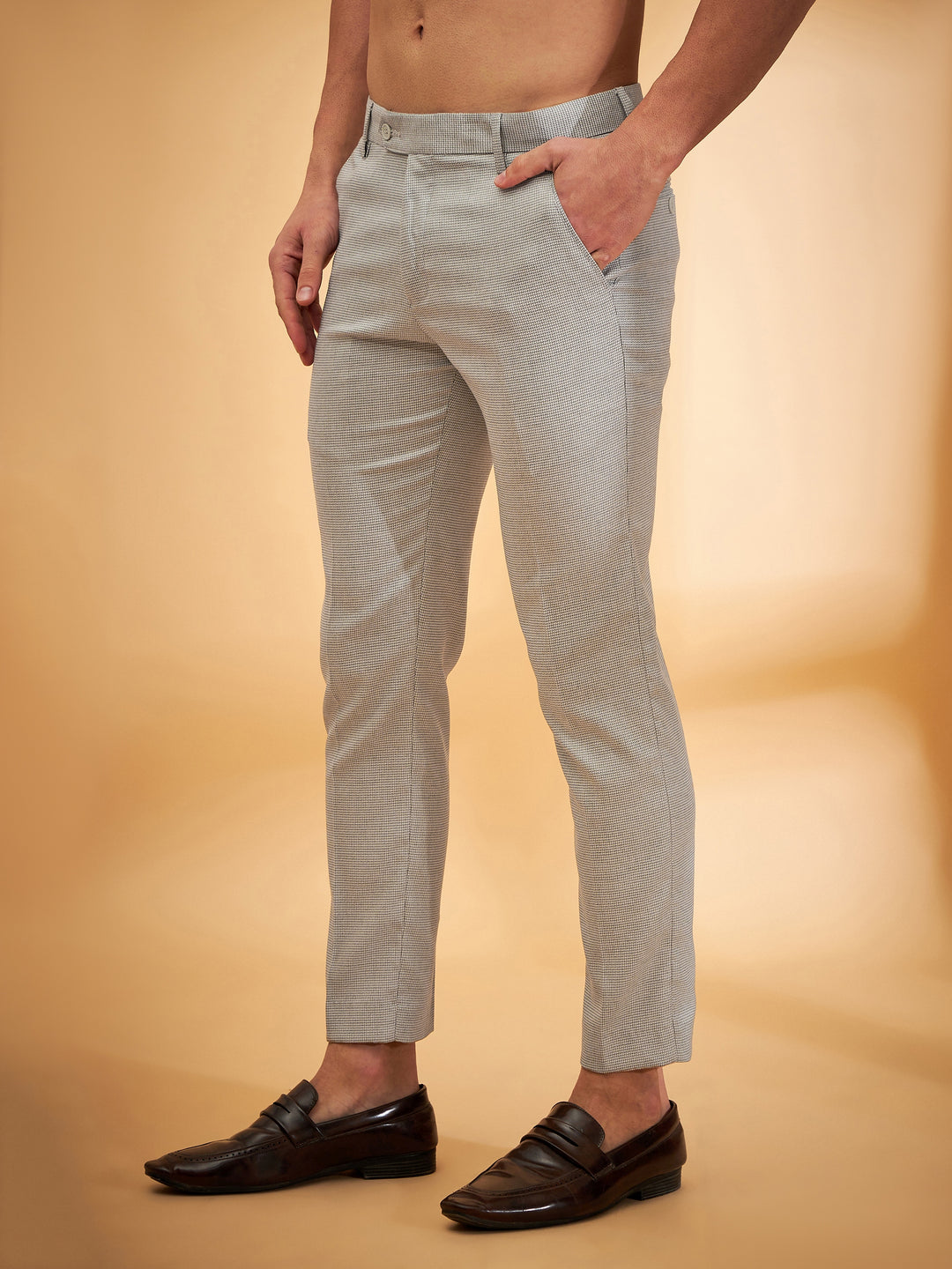 DENNISON Men Grey Textured Trouser
