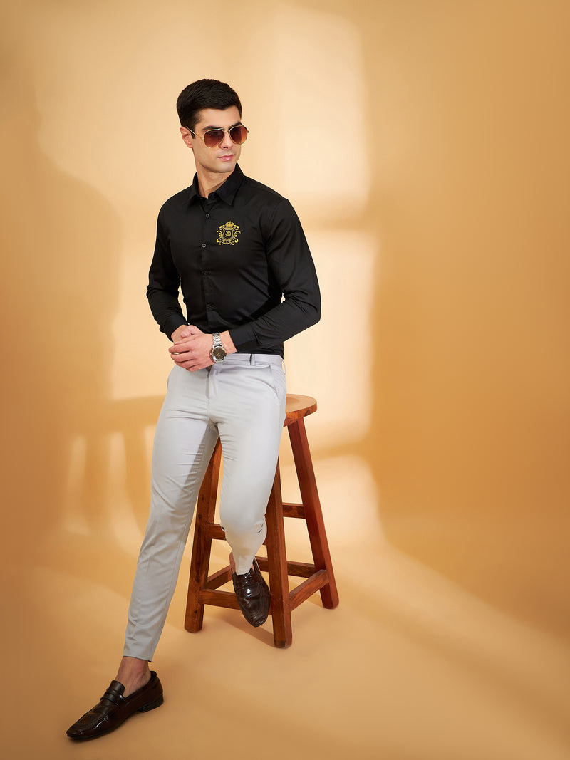 Men Grey Smart Tapered Fit Formal Trousers
